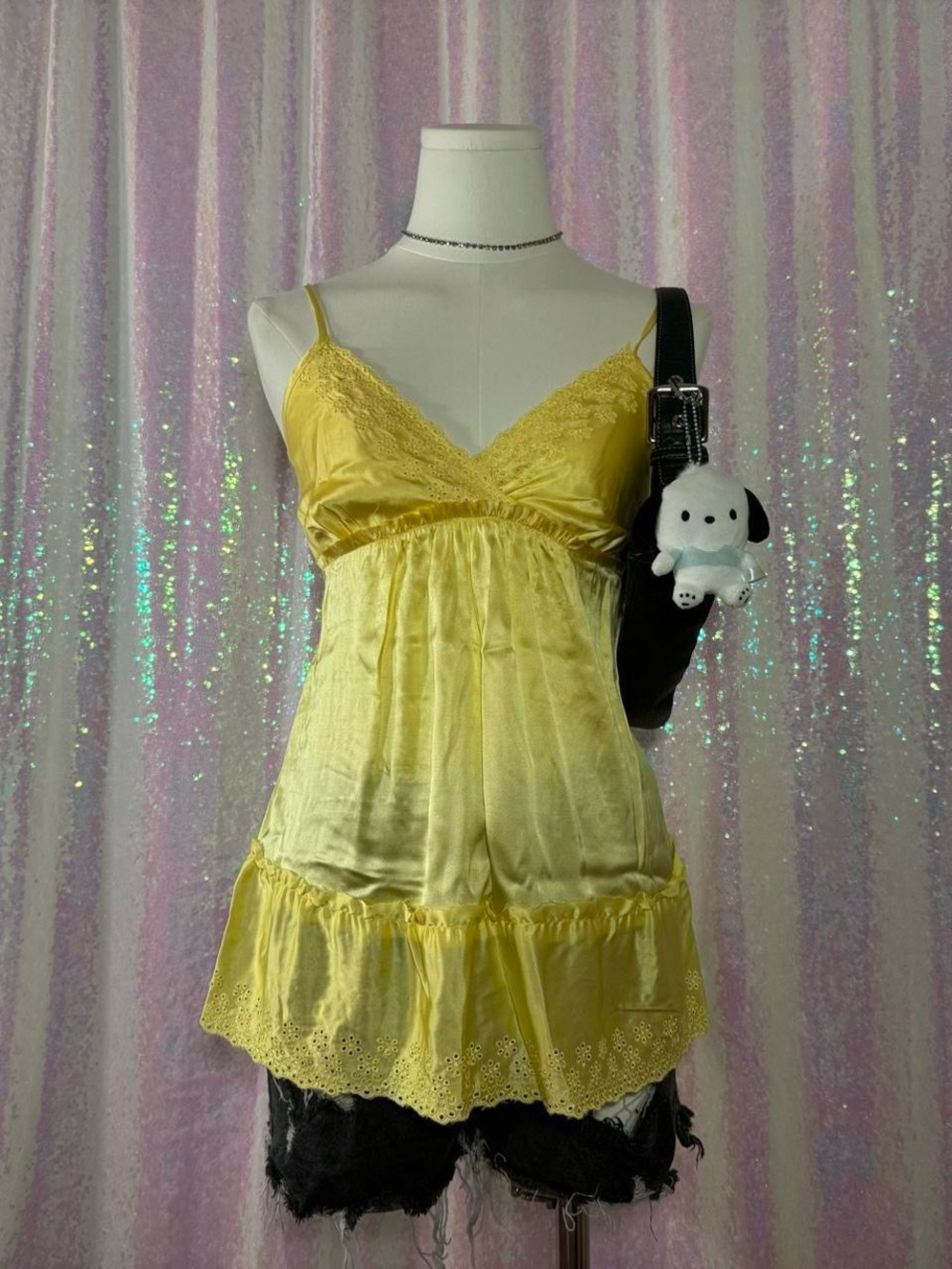 Boston Proper Yellow Silk Babydoll Lace Slip Cami Tank Top ★彡